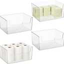 mDesign Large Modern Plastic Open Front Dip Storage Organizer Bin Basket for Bathroom Organization - Vanity Shelf, Cubby, Cabinet, and Closet Organizing Decor - Ligne Collection - 4 Pack - Clear