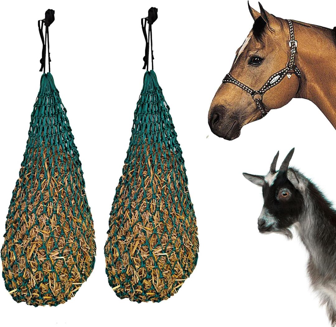 Majestic Ally 2 pcs Ultra Slow Feed 1.5"x1.5" Holes 40 Hay Net for Horses and livestocks. (Hunter Green)