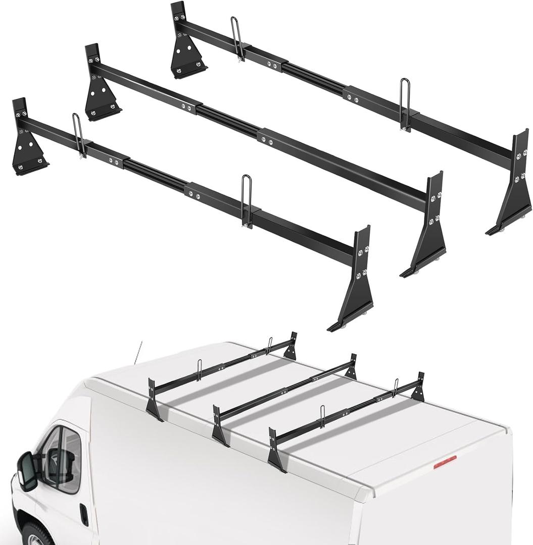 Colinktool Adjustable Van Ladder Roof Racks, Universal Roof Ladder Rack, Fit Chevy Express Fullsize Van 1996-Up,Suitable for Vans with Rain Gutter-3Pack Load Capatity 800LBs