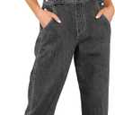 LookbookStore Women's Casual Stretch Denim Bib Overalls Pants Pocketed Jeans Jumpsuits (Medium, Black)