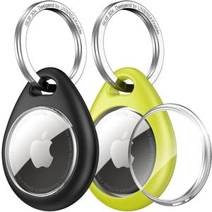 UNBREAKcable 360 Protective Case for AirTag, [2-Pack] AirTags Keyring Holder, Scratch-Resistant, Lock Design, Keychain for AirTag, TPU Full Cover Case for Key, Bag, Luggage, Pet Collar (Black&Green)