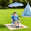 Disney Stitch Kids Beach Chair with Umbrella,Foldable Portable Toddler Chair with Armrests, Locking Mechanism & Sun Shade