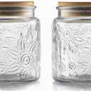 ANSQU Set of 2 Vintage Glass Airtight Storage Jars, 17 FL OZ Glass Storage Containers with Bamboo Lids, Canning Jar for Kitchen Counter, Pantry, Cookie, Coffee, Tea, Sugar, Cute Jars