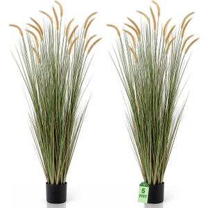 Jexine 2 Pieces Faux Plants Outdoor 5 ft Tall Artificial Grass Plant Potted Artificial Setaria Grass Faux Greenery Floor Plants for Housewarming Gift House Garden Lobby Outdoor (Yellow)