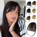 NAYOO Bangs Hair Clip- Dark Brown Fake Bangs 100% Real Human Hair Extensions Wispy Bangs for Women Fringe with Temples Hairpieces Curved Bangs for Daily WearDark Brown Wispy Bangs