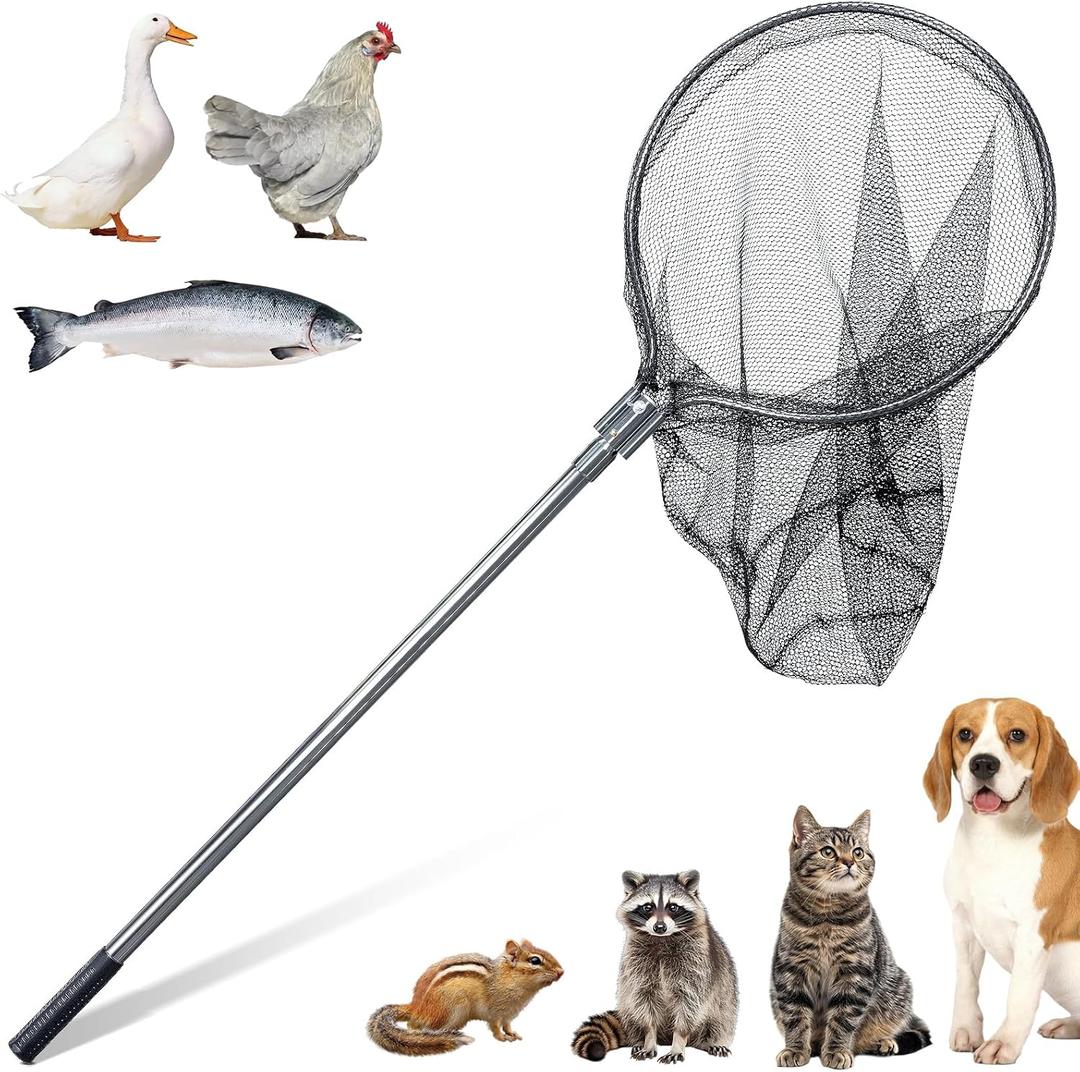 KHEARPSL Animal Catcher Net, Animal Catch Pole Large Size Chicken Catching Net for Cat Dog Bird Rooster Turkey Duck Goose Raccoon, Fishing Net with Telescoping Pole 43-78", 20" Net Opening