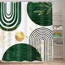 KOMLLEX Green Boho Shower Curtain for Bathroom Decor 72Wx72H Inches Abstract Retro Gold Mid Century Minimalist Modern Leaves Arch Geometric Fabric Waterproof Polyester 12 Pack Hooks Pack Hooks