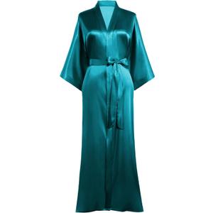 PRODESIGN Satin Kimono Robe Women Long Silky Kimono Bathrobe Sleepwear Wedding Bridesmaid Robe (One Size Plus, Peacock Blue)