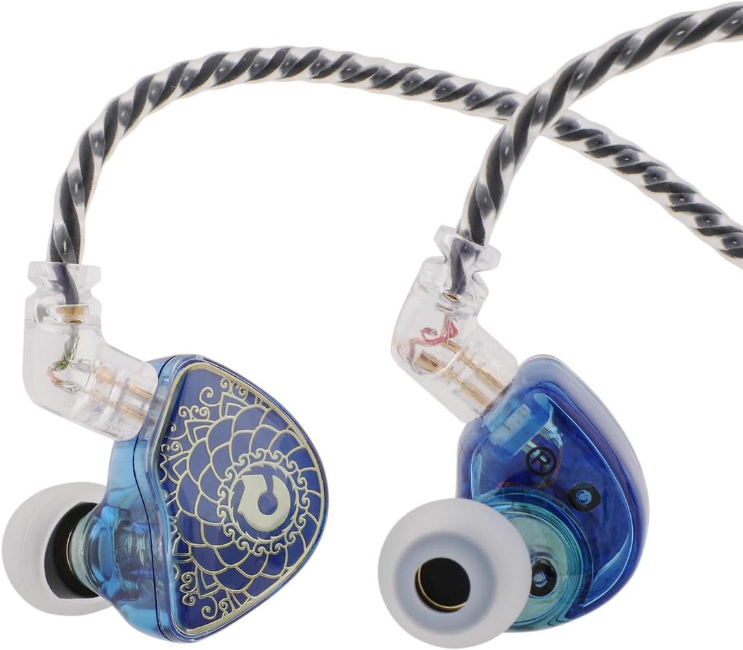 Linsoul TANGZU Waner S.G HiFi 10mm Dynamic Driver PET Diaphragm in-Ear Earphone with Ergonomic Shape, Detachable Recessed 2Pin OFC Braided Cable for Audiophile Musician DJ Stage(Blue, with Mic)