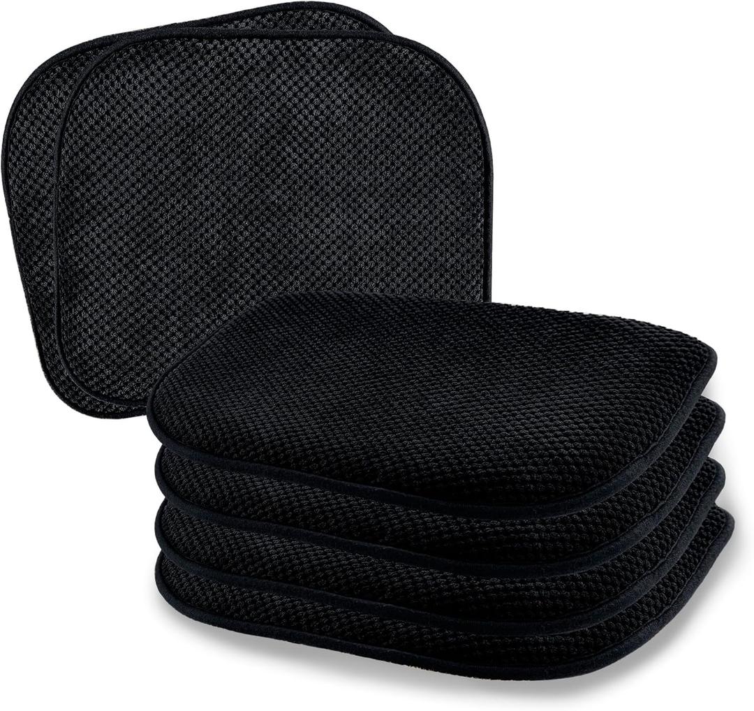 SWEMSTAR Chair Cushions - 15"*17" Kitchen Dining Chair Pads Foam Seat Cushion for Chairs Barstool Cushions Non Slip Seat Pad Set of 6 - Black