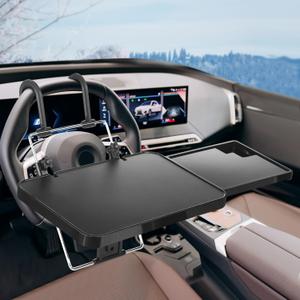 Large Car Steering Wheel Tray Back Seat Headrest Steering Wheel with Phone Holder Desk Food Table for Eating Food Drink and Writing Work, Car Desk Laptop Mount Gifts for Truck Driver(2 in 1)