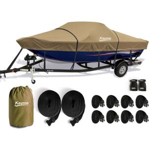 Kayme 1200D Heavy Duty Boat Cover for 17-19ft Boats - Waterproof, Tear Resistant with Reinforced Windproof Straps, Ideal for Fishing, Bass, Fish & Ski,V-Hull Boat.