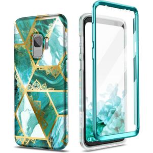 SURITCH Case for Galaxy S9, [Built-in Screen Protector] Hybrid Full-Body Protection Shockproof Rugged Bumper Soft Silicone Protective Cover for Samsung Galaxy S9 5.8 Inch (Green Marble)
