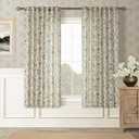 Charcoal Floral Linen Curtains 63 Inch Length 2 Panels Set Patterned Semi Sheer Living Room Bedroom Back Tab Rod Pocket Farmhouse Boho French Country Blackish Green Flower Plant Kitchen Window Drapes
