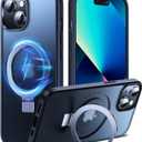 3-in-1 [Magnetic+Kickstand+Ring Holder] for iPhone 13 Case, iPhone 14 Case Compatible with MagSafe, Phone Case iPhone 13/14 with Stand Military Shockproof Silicone Protective Magnetic Cover (Black)