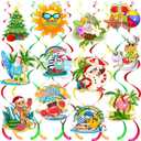 26 Pcs Summer Christmas Hanging Swirls Banner Decorations Tropical Xmas Decorations, Christmas Decor Flamingo Beach Tropical Hawaiian Party Supplies