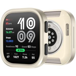 BEARDDO Metal Protector Case for Amazfit Bip 6 Smartwatch, 2 in 1 Stainless Steel Bezel & TPU Back Cover Full Protective Cover Cases Scratch-Proof Rugged with Cleaning Cloth Accessories (Titanium)