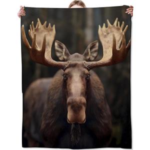 Moose Blanket,Gifts for Wildlife Lovers,Lightweight Flannel Throw Blankets,Realistic Animal in Woodland Background Throws Home Decor,for Couch Living Room Office,60x50inch