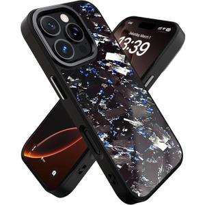 Genuine Forged Carbon Fiber Case for iPhone 16 Pro, Military Grade Drop Protection, Shockproof Phone Cover with Aluminum Alloy Buttons and Camera Frame - Glossy Blue