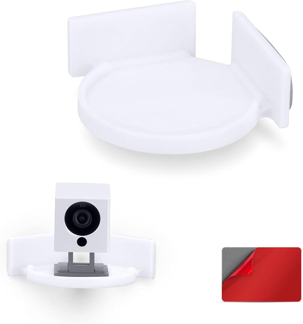 BRAINWAVZ Mini Circular Corner Shelf Mount for Security Cameras, Baby Monitors, Speakers, Plants & More, Universal Holder, Strong Adheasive, No Mess, Screwless (White)