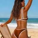 Sexy Bikini Sets for Women Two Piece Color Block Bathing Suit Women's High Leg Thong Swimsuits (M)