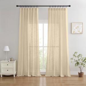 Joydeco Linen Curtains 90 Inch Length 2 Panels Set for Bedroom, Light Filtering Drapes for Living Room,Linen Blend Curtains 52 Inches Wide with Rod Pockets Back Tab (W52 x L90 Inch, Natural)