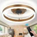 Modern Ceiling Fans with Lights, 16in Flush Mount Ceiling Fan with 6 Wind Speeds, Smart Bladeless Ceiling Fan Light with Remote for Bedroom, Living Room(Gold)