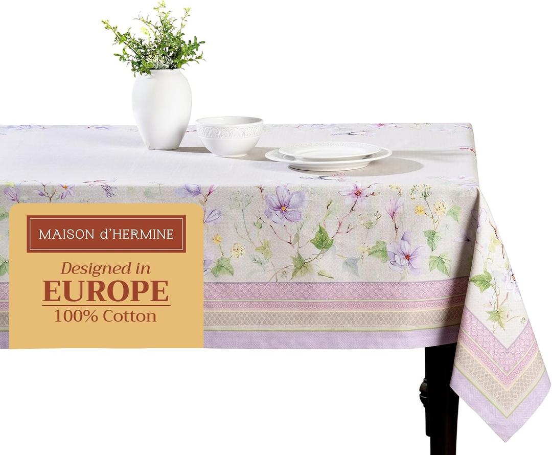 Maison d' Hermine Table Cloth Rectangle Table 100% Cotton 70 x 140 Inches Tablecloth Reusable Decorative for Dining Kitchen Room Farmhouse Home Gifts for Mothers Day Spring Summer - Magnolia Mornings