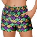 Sequin Shorts for Women - High Waisted Glitter Sparkly Shorts Concert Outfit Disco Party Music Festival Halloween Clothes (Large, Mardi Gras-diamond Pattern) L