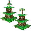 2 Pack Cupcake Stands Birthday Decorations, Themed Cupcake Holders Party Supplies Favors - 3 Tier Cardboard Cup Cake Tower for Girls Boys Birthday Baby Shower Party First Day (Game)