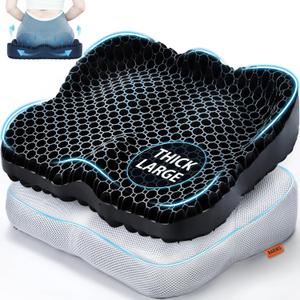 Gel Seat Cushion with Ergonomic Zoning, Thicken Pressure Relief Gel Cushion for Office Chair, Car Seat, Wheelchair & Kayak, Breathable Waterproof, Upgrade Non-Slip Airy Cover (X-Large(16.9*14.5*2.75in, Black)