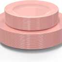 POSATE Plastic Plates Disposable 60 PCS, Heavy Duty 30 Dinner Plates 10.25" and 30 Dessert Plates 7.5" for Party, Pink