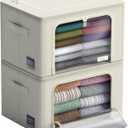 Sorbus Storage Bins with Metal Frame - Stackable & Foldable Clothes Organizer Bags - Oxford Fabric Storage Containers with Large Clear Window & Carry Handles Organization for Bedding Linen & Clothing (2 Pack, Beige)