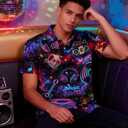 uideazone Mens Funny Hawaiian Shirts 3D Graphic Button Down Short Sleeve Tropical Holiday Beach Aloha Shirt (XX-Large, Neon Music)