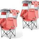 Camping Chair with Canopy Shade Beach Chair with UPF 50+ Sun Shade, Cup Holder, Side Pocket, Portable Folding Chair for Adults Fishing Camp Outdoor Sport Lawn Chair Support 400 LBS, Pink