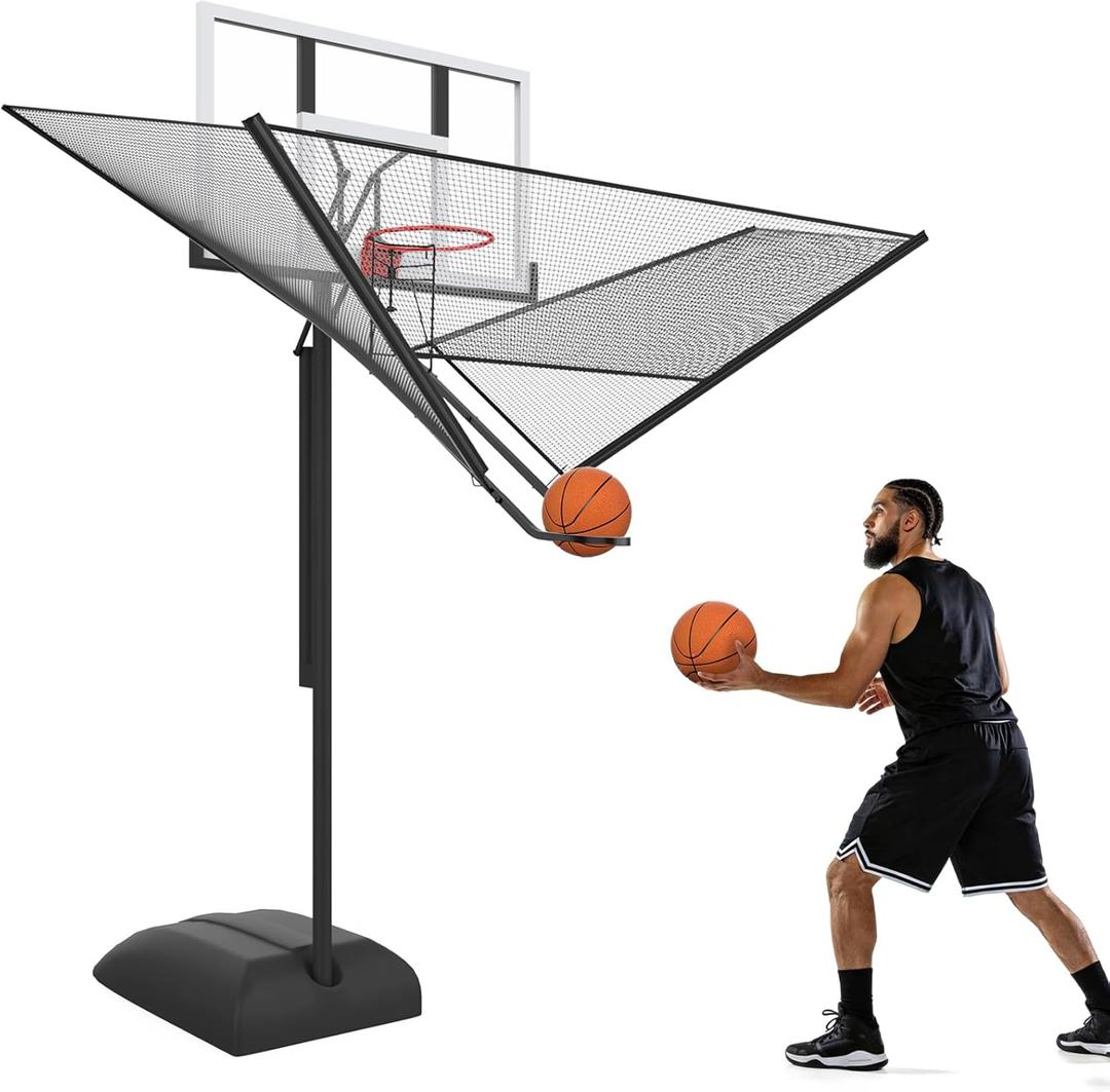 Upgrade Basketball Shot Trainer with Net Return Attachment, Heavy Duty Basketball Rebounder Ball Return for Basketball Hoop fit 18" Basketball Rim for Outdoor Indoor