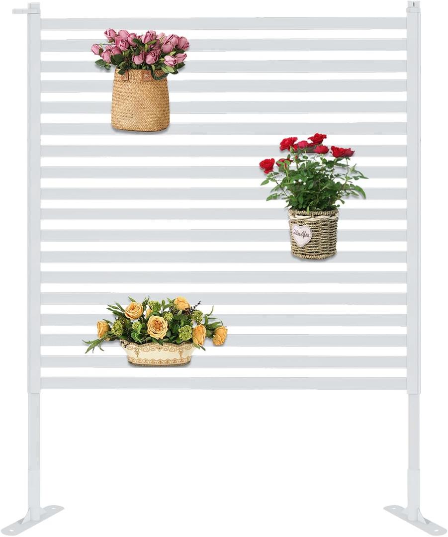Outdoor Privacy Screen Fence with Stand 3.3FT x 6FT, Wood Texture Freestanding Fence Privacy Screen for Outside, No Dig Fence for Air Conditioner, Trash Can, AC Unit, Patio Lattice Fence Trellis Brown
