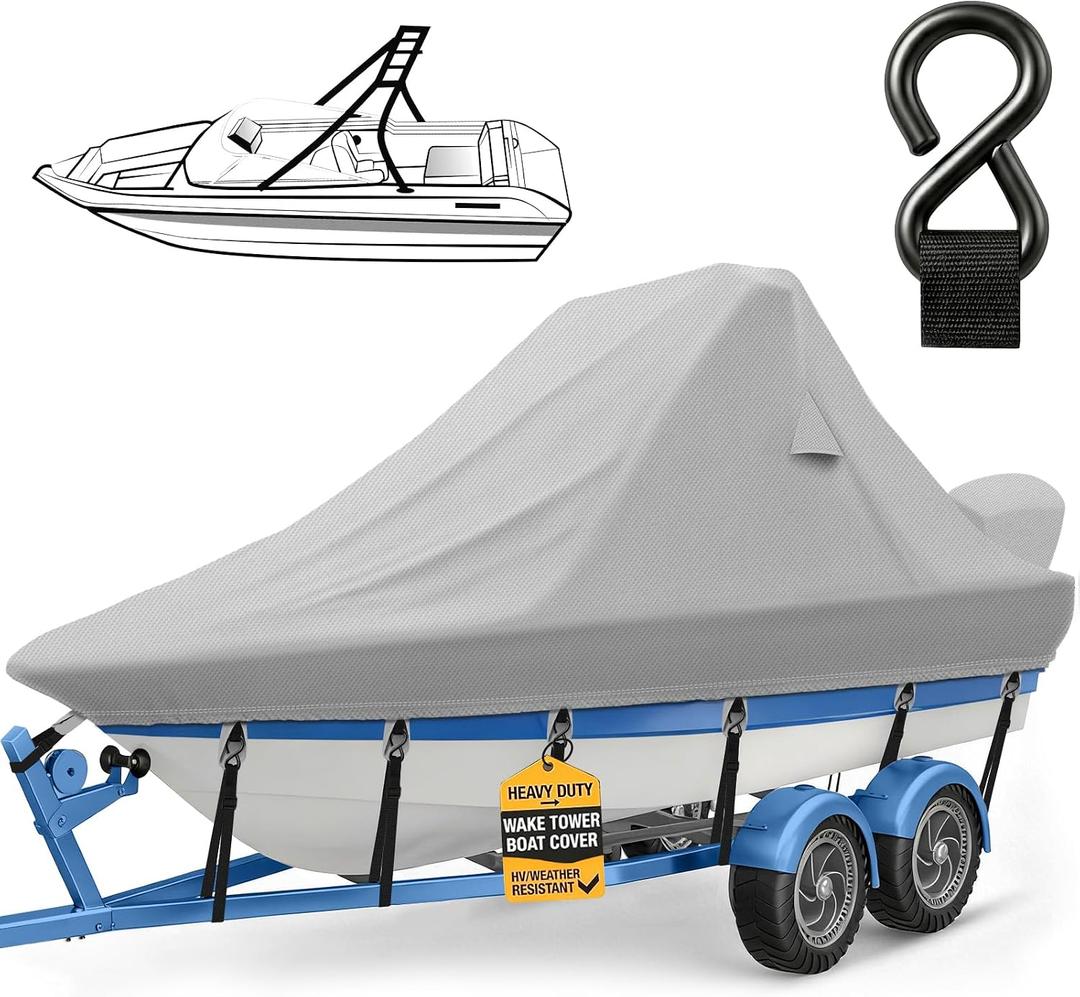 Wake Tower Boat Cover,1200D Wakeboard Boat Cover Fits 21ft-23ft, Gray