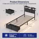 Twin Bed Frame with Storage Drawers, Charging Station and LED Lights, Upholstered Headboard with 2-Tier Shelves, Heavy Duty Metal Slats, No Box Spring Needed, Noise Free, Easy Assembly