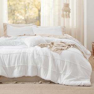 Bedsure White Oversized Queen Comforter Set - 4 Pieces Pinch Pleat Bed Set, Down Alternative Bedding Sets for All Season, 1 Comforter, 2 Pillowcases, 1 Decorative Pillow