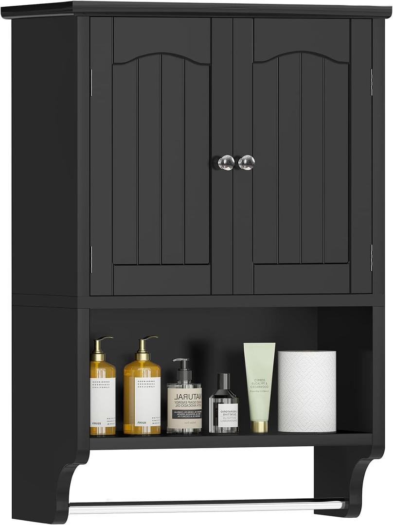 TEENFON Medicine Cabinet with Adjustable Shelves and Towel Rack, Bathroom Wall Mounted Cabinet Over the Toilet Storage for Bathroom, Living Room, 7.09" D x 15.35" W x 22.04" H, Black