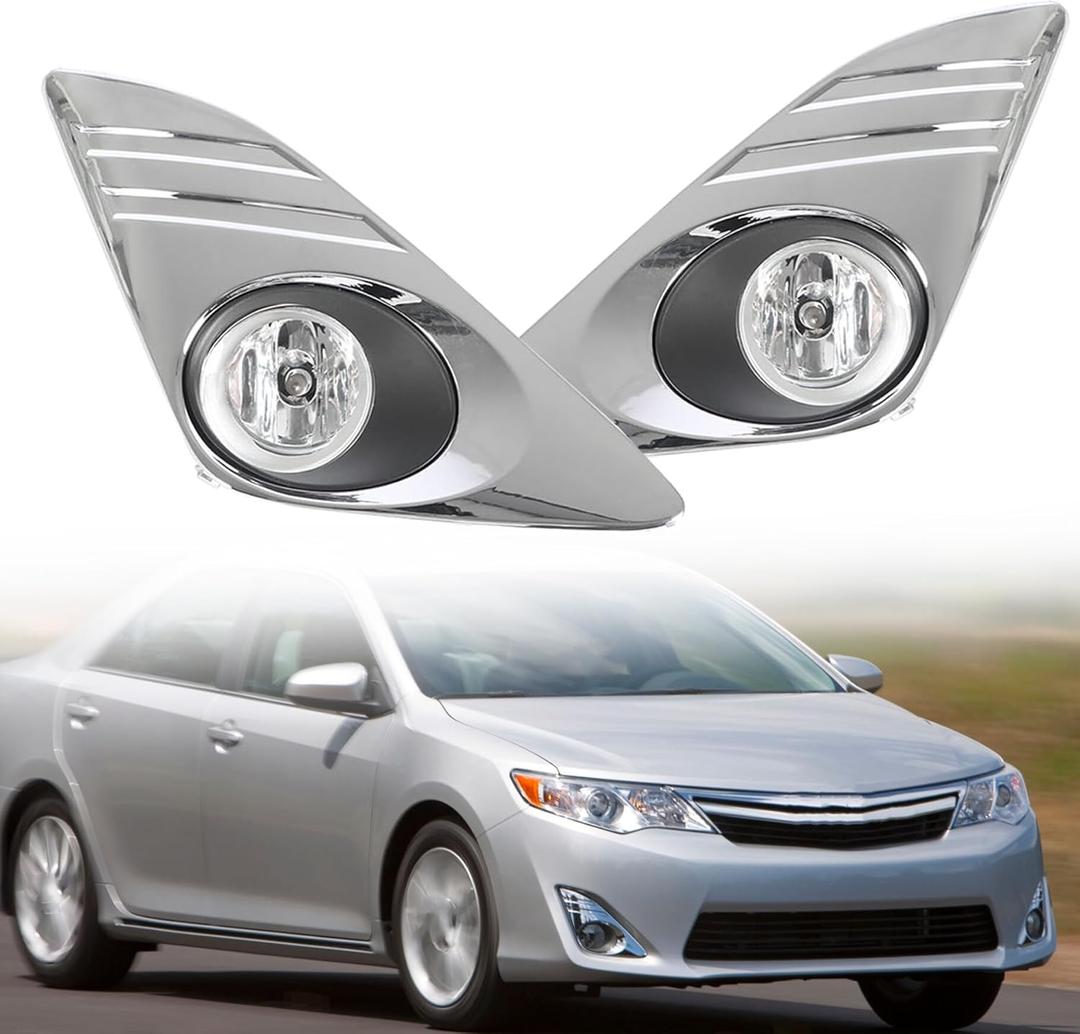 Fog Lights Assembly Replacement for Camry LE 2012 2013 2014 with Chrome Covers Switch Wiring Bulbs, Pack of 1 