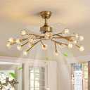 Siljoy 18 Lights Modern Crystal Ceiling Fan Light and Remote Control, Farmhouse Brass Gold Sputnik Crystal Fandelier, Reversible Ceiling Fan Light Kit for Living Dining Room Bedroom 42 Inches