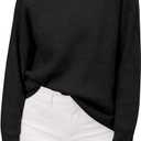 Yousify Womens Ribbed Mock Neck Batwing Sleeve Sweater Loose Knitted Pullover Sweaters Jumper Tops (Medium, 1- Black)