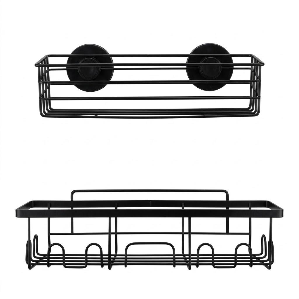 Suction Cup Shower Caddy Bathroom Caddies Storage Combo Organizer, No Damage Suction Cup, Rustproof Wire Basket for Kitchen Bathroom, Black, Pack of 2 (13"x5", 12"x4.5")