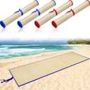 Qunclay 4 Packs Straw Beach Mat Waterproof Non Slip Straw Mat Foldable Lightweight Picnic Mat with Trim for Camping Sunbathing Picnic Floor Yoga (70 x 24 Inch, Blue, Red)