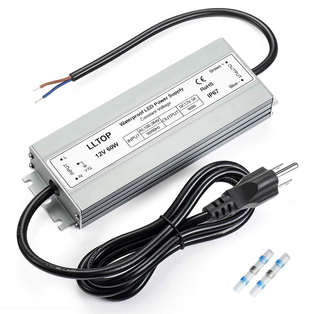 LED Driver 60 Watts Waterproof IP67 Power Supply AC100-264V to 12V DC 5A Low Voltage Transformer Ultra Thin Adapter for Outdoor LED Lights, Computer Project
