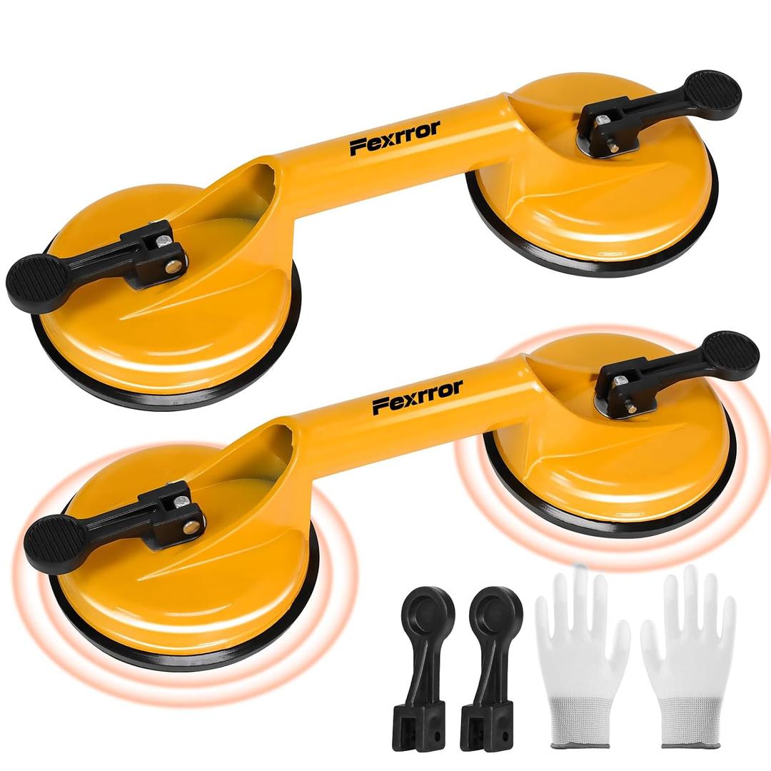 2 PCS Aluminum Glass Suction Cups, 330 lbs Load Capacity, Heavy Duty Vacuum Suction Cups with Non-Slip Handle, Tile Suction Cup Tool to Lift Large Glass, Granite, Tile, Metal, Wood