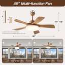 46 Inch Wood Ceiling Fan with Remote, Solid Wood 5 Blade Ceiling Fan with Light, Burlywood Rustic Flush Mount for Patios, Living Room, Dining Room, Bedroom, Farmhouse