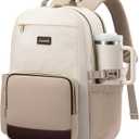 LOVEVOOK Laptop Backpack for Women with Pouch Pocket for Large Capacity Cup,17 Inch Laptop Computer Bag Travel Backpack Purse,Waterproof Work Business College Teacher Backpack,Beige-Nude-Logam Plum